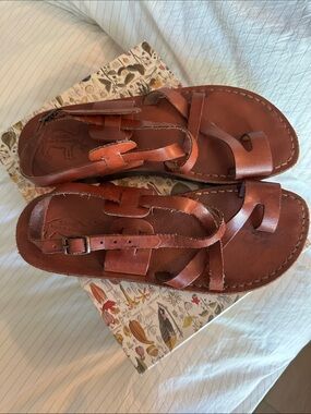 Camel made in Jerusalem - Brown Leather Strappy Sandals - 10.5